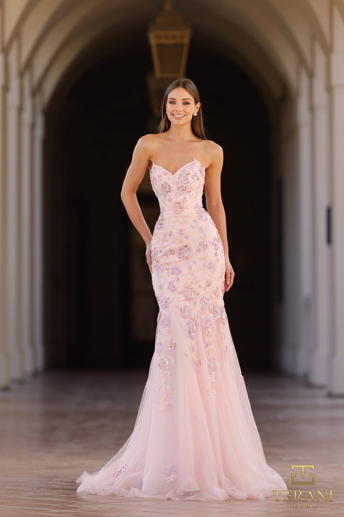 Terani Couture 261P6193 Sweetheart Beaded Tulle Prom Gown front view