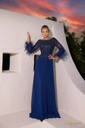 Terani Couture Long Sleeves Chiffon Sheath Evening Dress front view